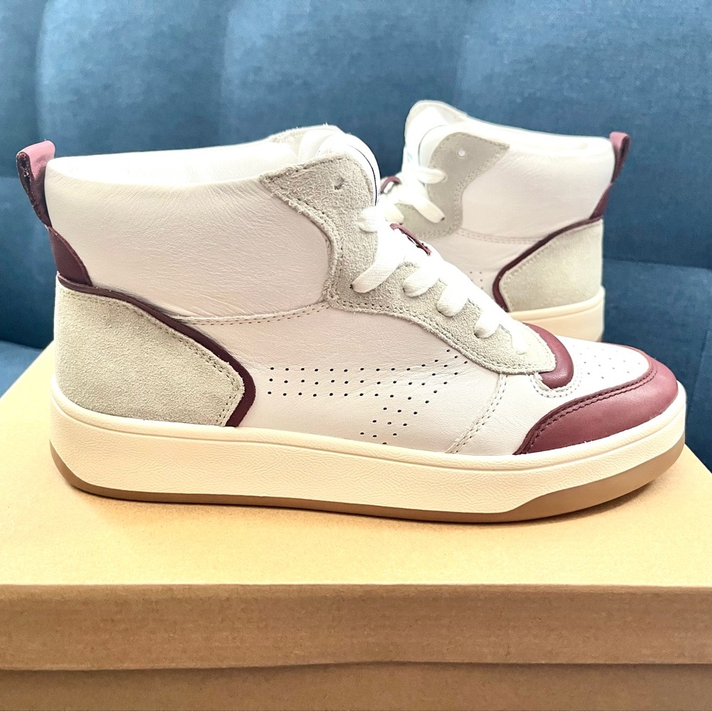 NEW Steve Madden Quality LEATHER Womens Sneakers Shoes White Burgundy size 6 - Picture 11 of 16